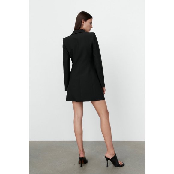 Zara Double Breasted Long Blazer Coat Jacket Mini Dress Trench Peacoat Oversized - Picture 3 of 14